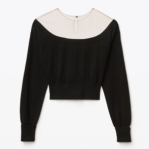 Alexander Wang Black Cropped Sweater with Sheer Cream Yoke
